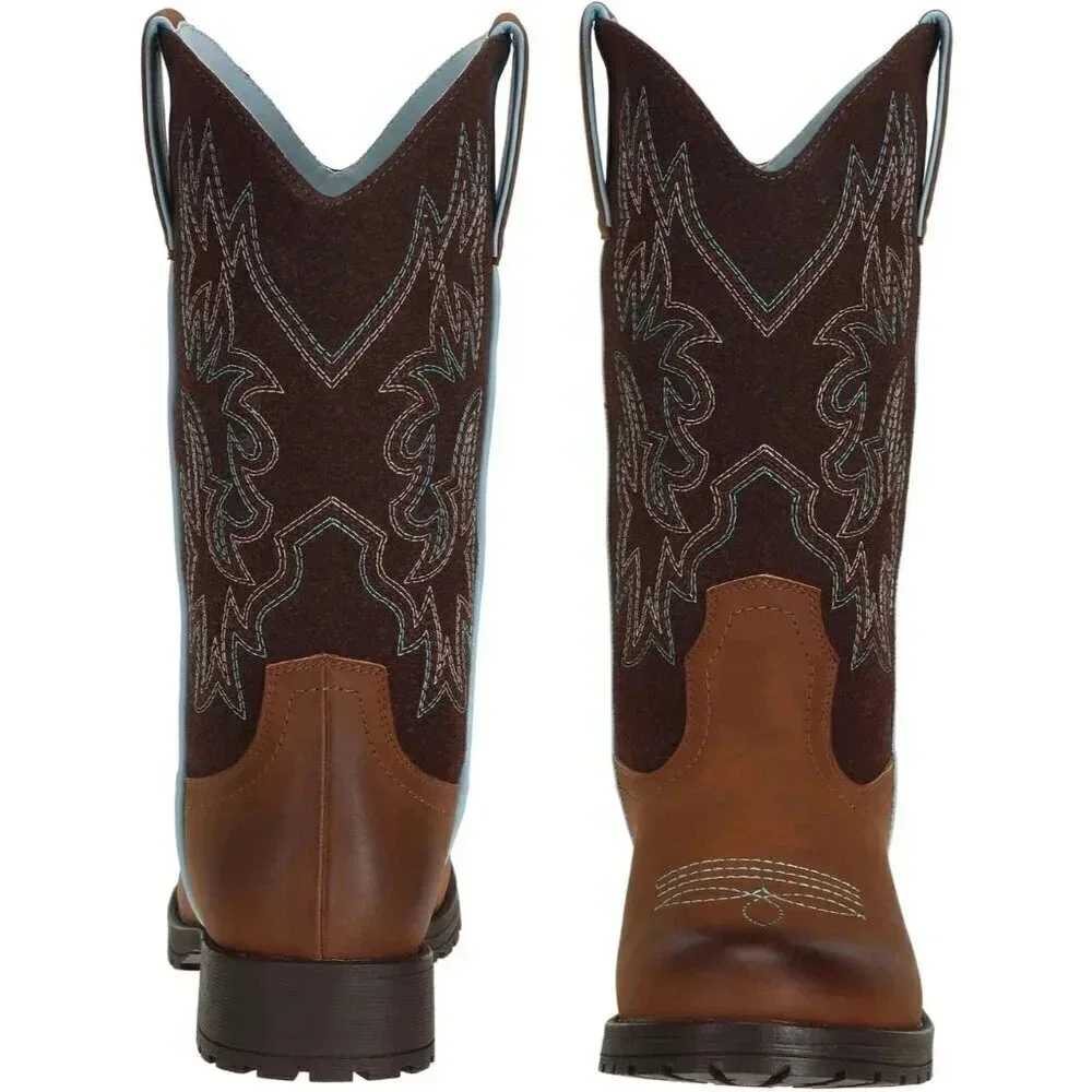 Women's Cowboy Cowgirl Boots Winter Wide  Calf Low Heeled Western Work Boots - Picture 5 of 7
